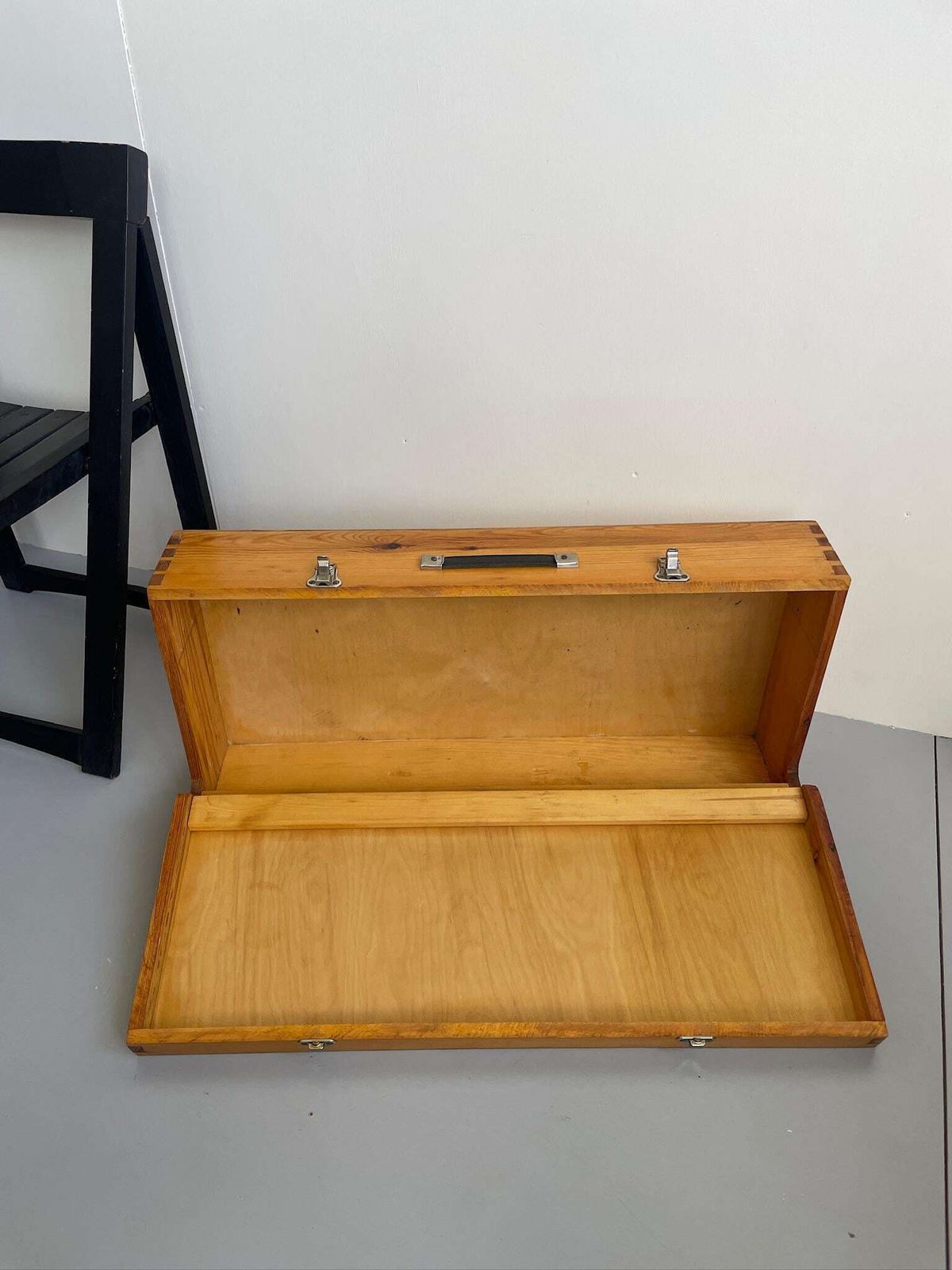 Varnished Pine Large Wooden Tool Box Craft Vintage Storage photo furniture