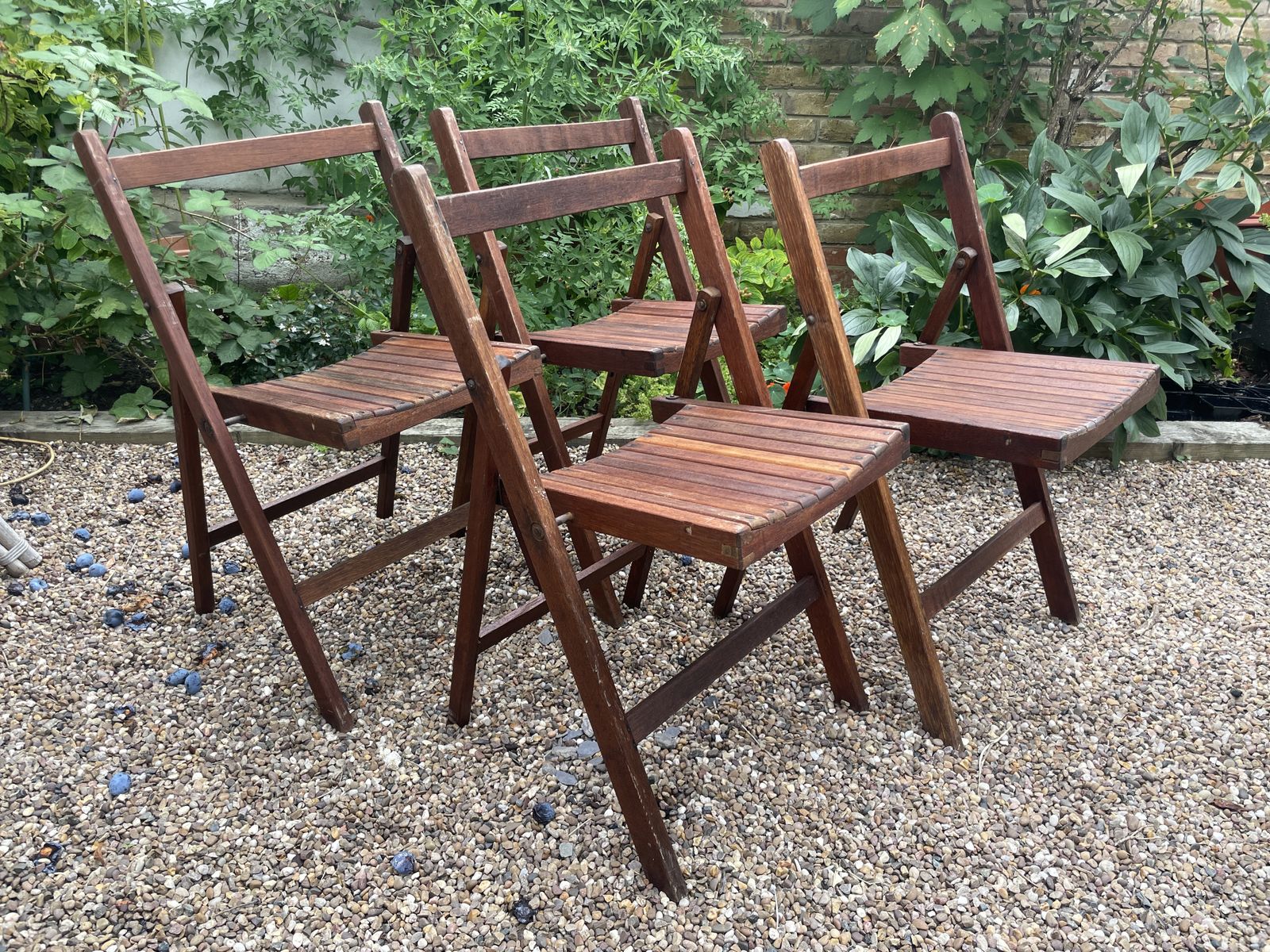 Set Of Four 4 Mid Century Teak Folding Garden Chairs 1950s   Refurbished   Folding Chairs