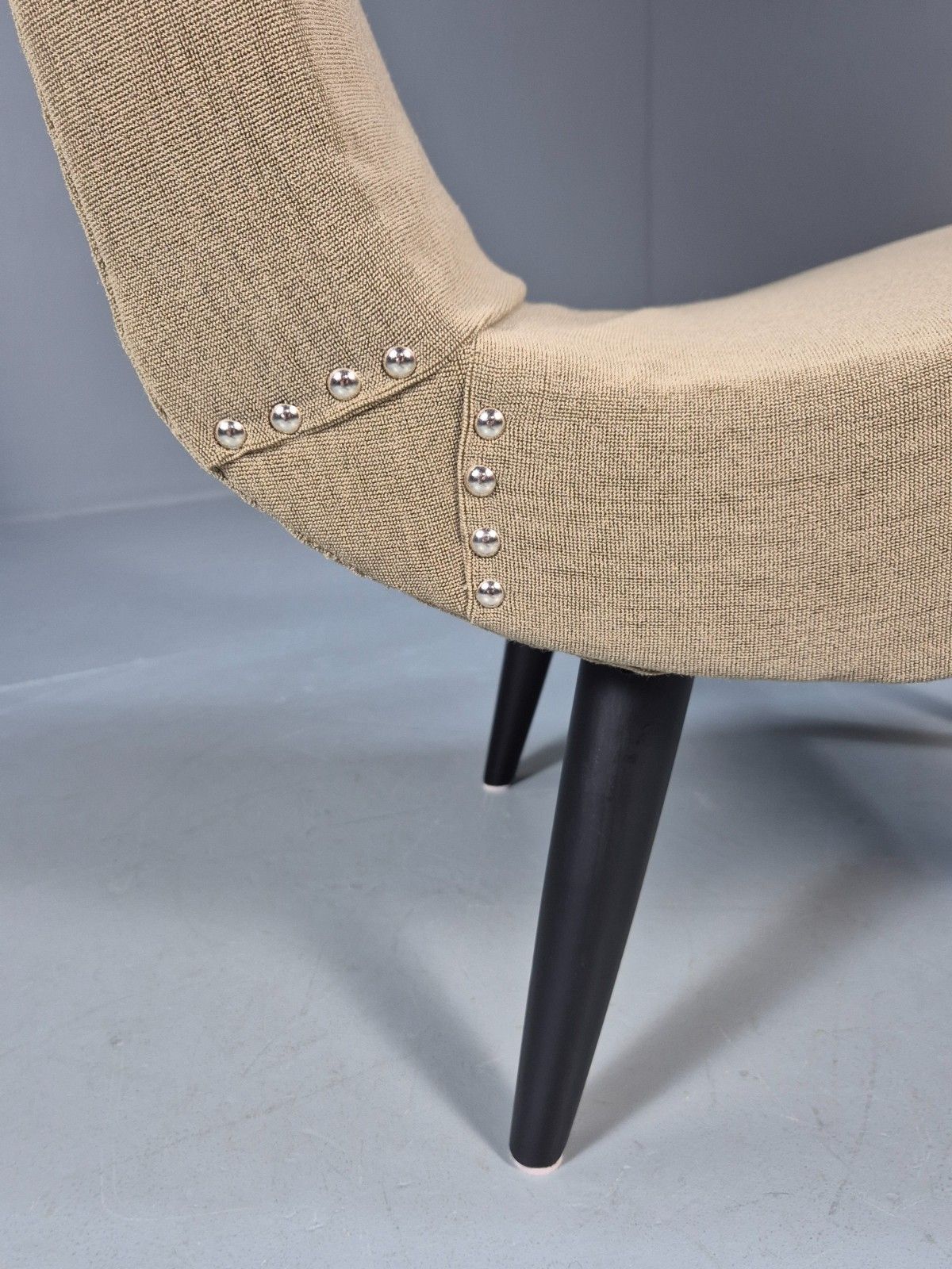 Vintage Scoop Chair Jens Risom Style Khaki Green Fabric Danish Eb9533 Mnor photo vinterior