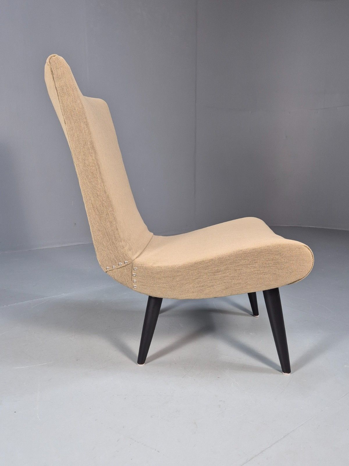 Vintage Scoop Chair Jens Risom Style Khaki Green Fabric Danish Eb9533 Mnor photo buy