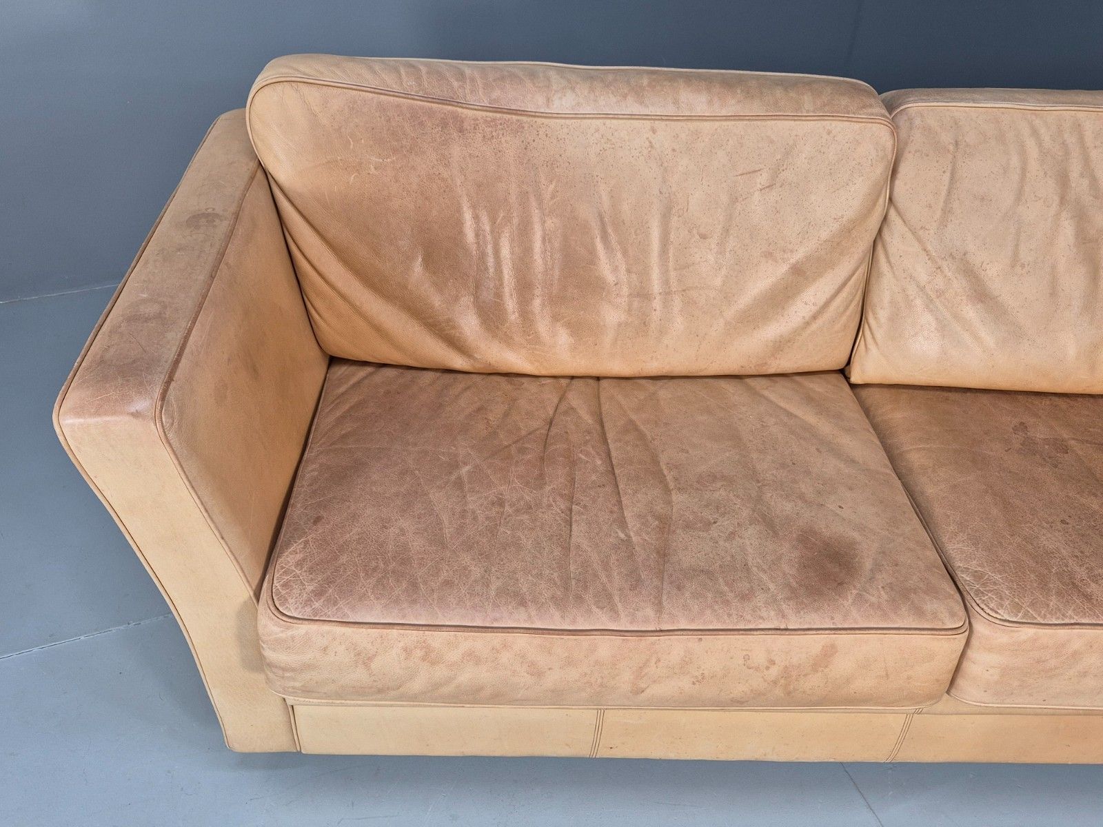 Vintage Skalma Three Seater Tan Leather Sofa Retro Danish Eb10164 M3ss photo for sale