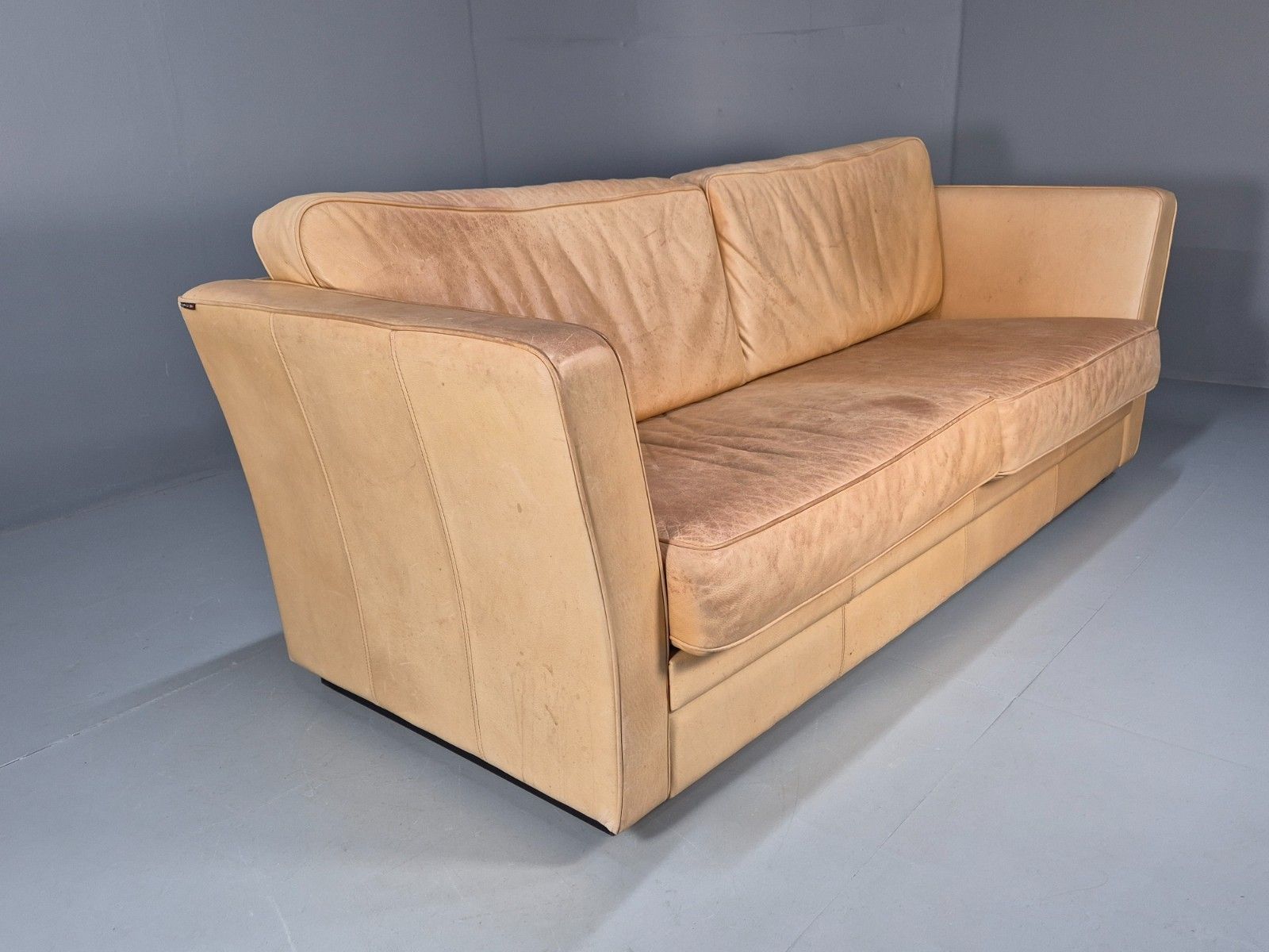 375.0 Vintage Skalma Three Seater Tan Leather Sofa Retro Danish Eb10164 M3ss photo
