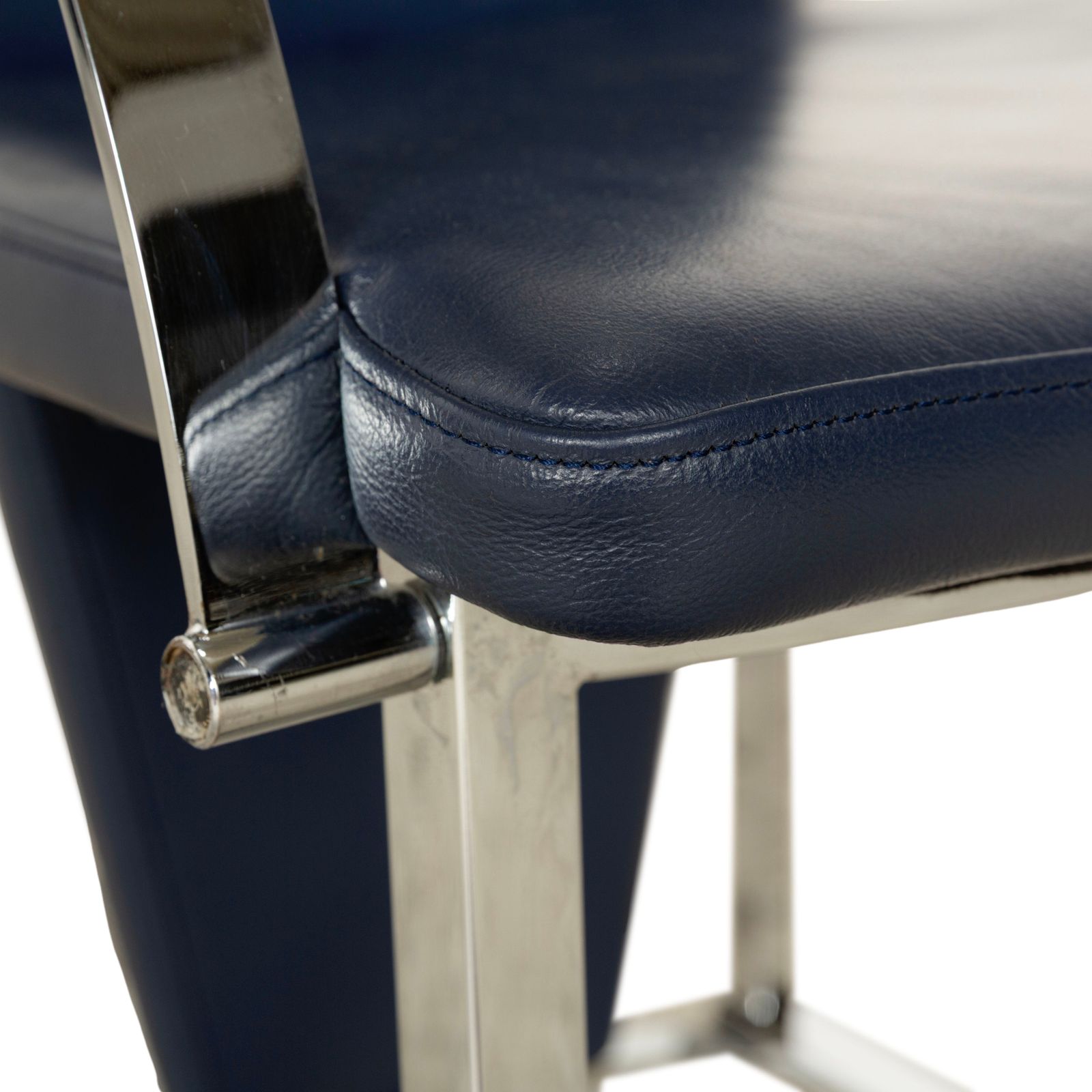 Lot de 6 chaises Ronald Schmitt en cuir bleu photo for sale