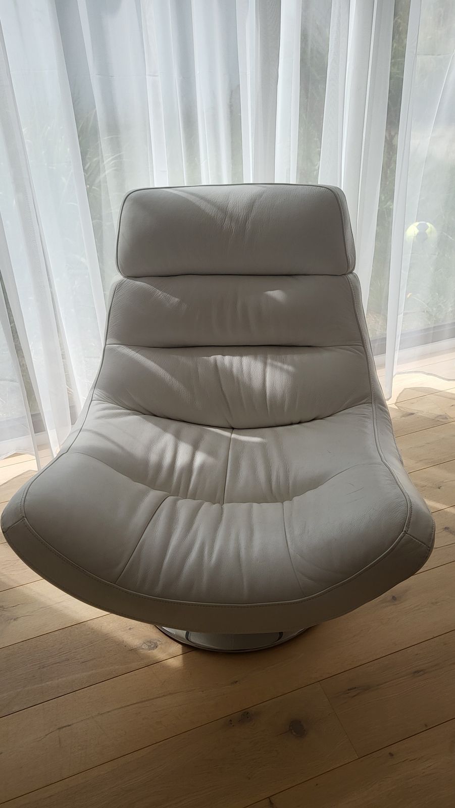 Furniture Village White Leather Salvador Swivel Chair And Footstool photo for sale