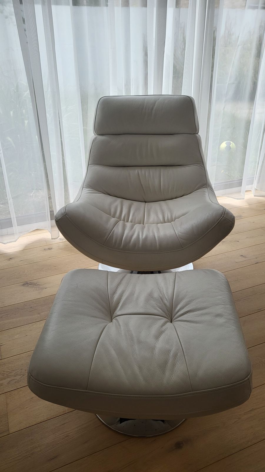 Furniture Village White Leather Salvador Swivel Chair And Footstool photo vinterior