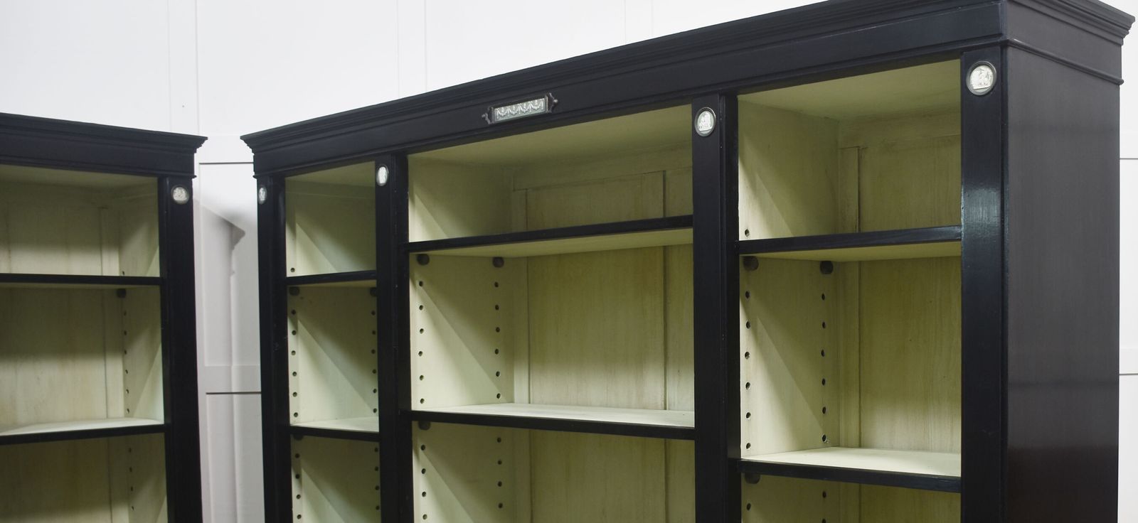 Pair Of Ebonised Wedgwood Open Bookcases photo Furniture