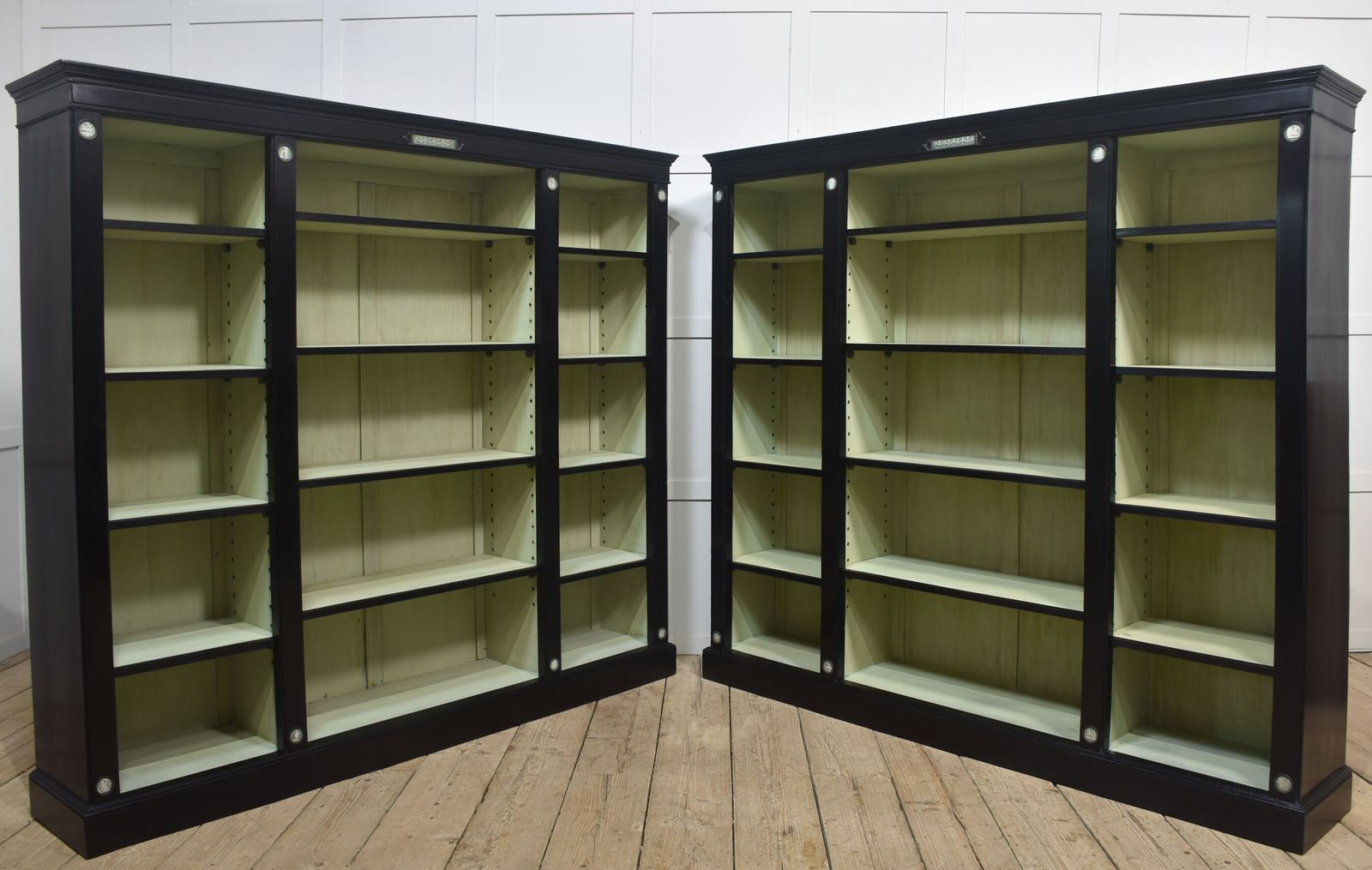 Pair Of Ebonised Wedgwood Open Bookcases photo vintage