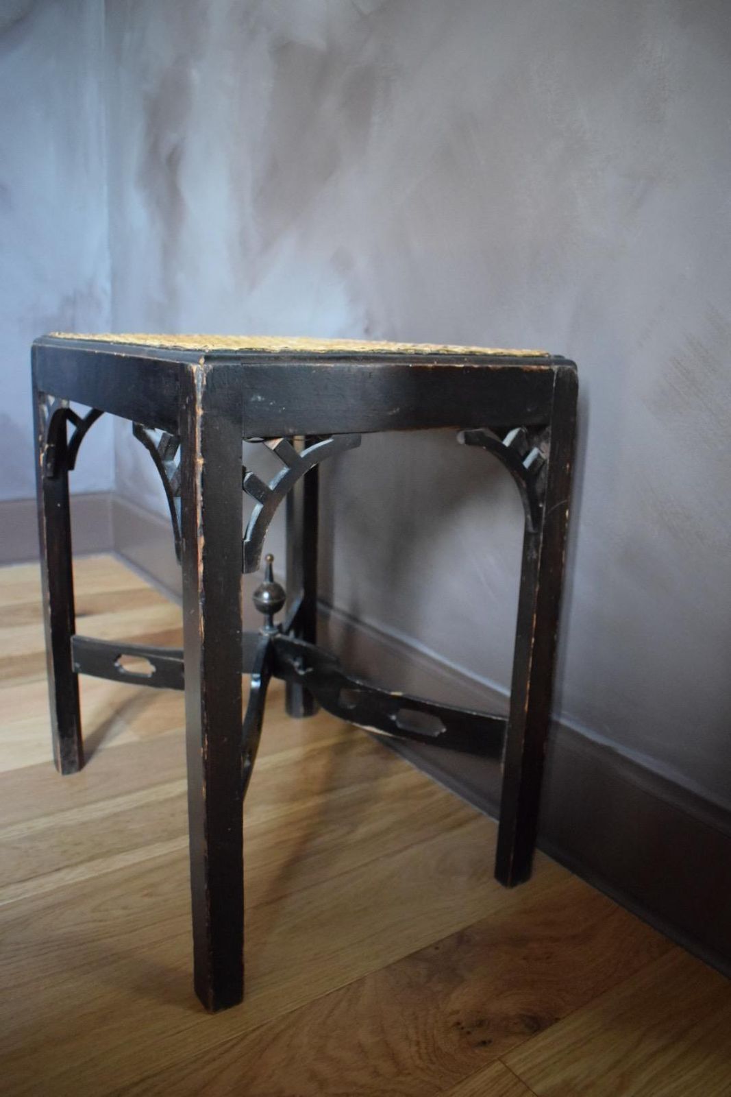 1930's Chippendale Style Stool With Woven Cane Seat photo for sale