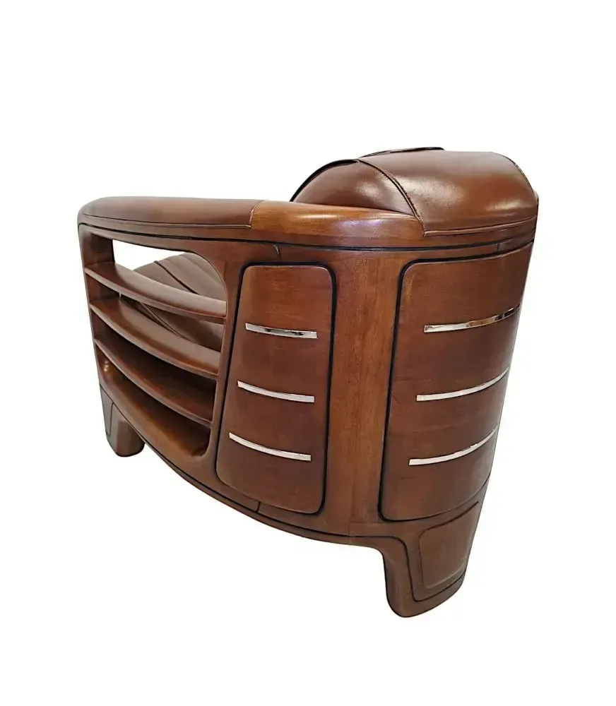 A Very Fine Art Deco Design Walnut And Leather Club Armchair photo vinterior
