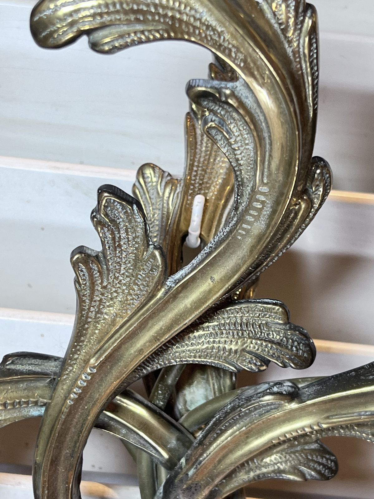 A Pair Of  French Triple Arm Gilded Antique Brass Wall Lights photo vinterior
