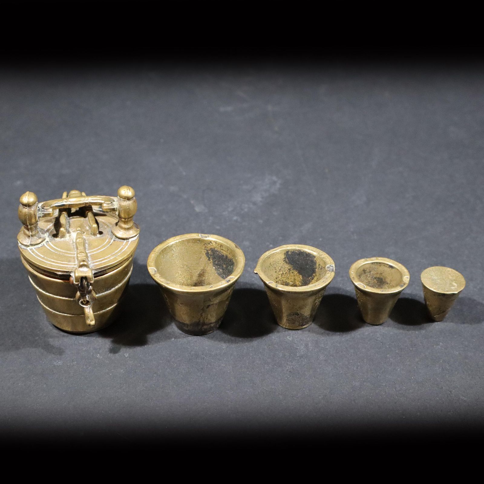 French Antique Brass Nesting Weights Nested Troy Weights Pile Of Charlemagne photo for sale