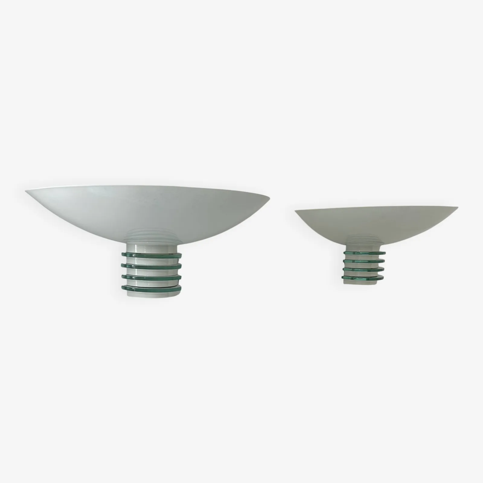 Pair Of Post Modernist Wall Lights, White Metal And Glass, France 1980