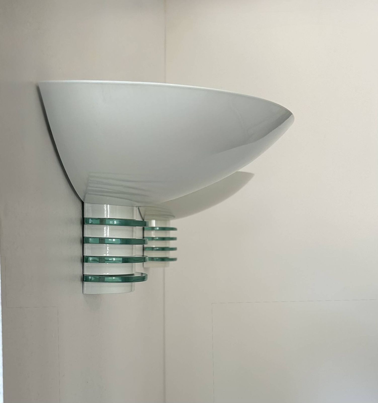 Pair Of Post Modernist Wall Lights, White Metal And Glass, France 1980 photo Lighting