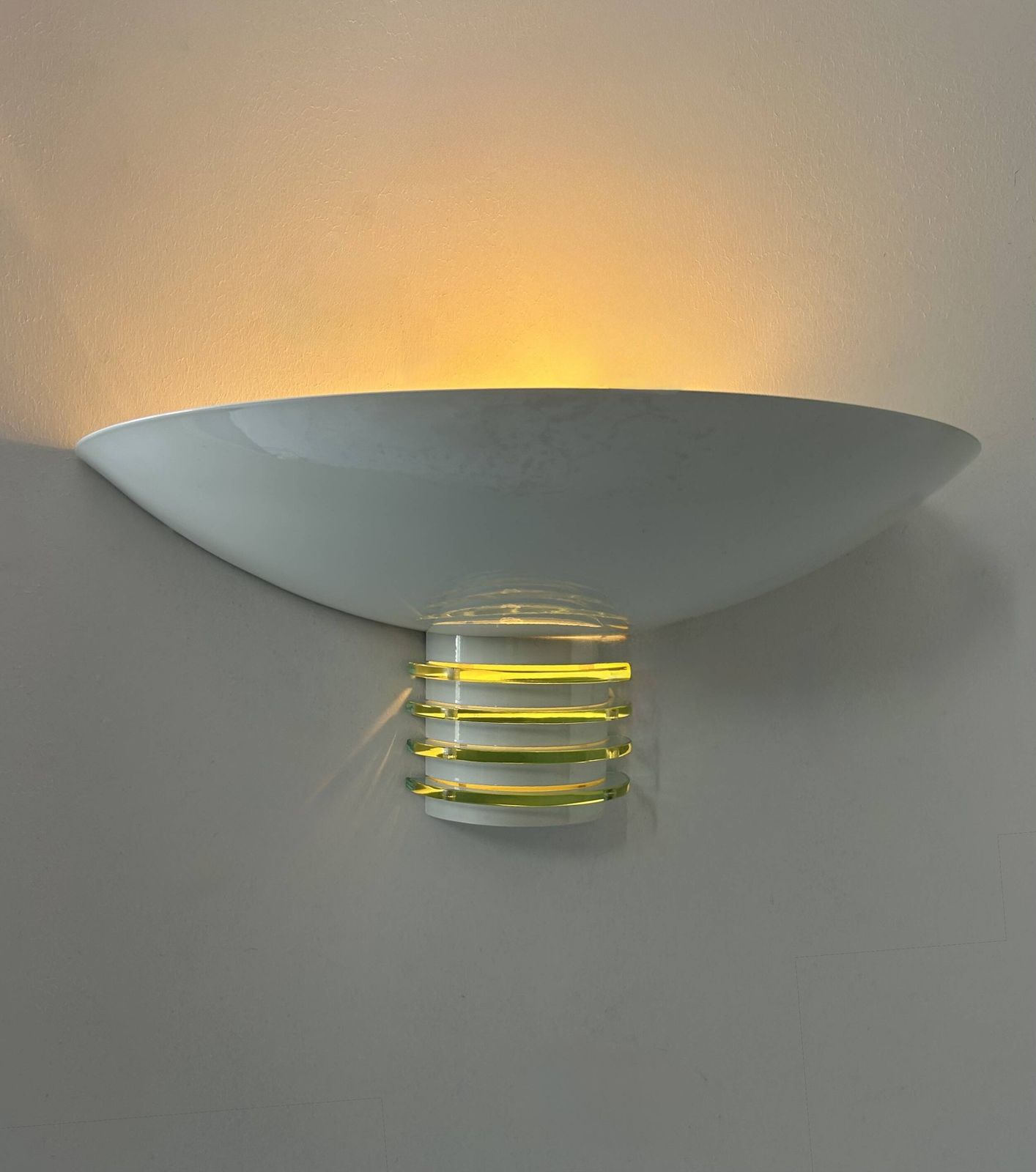 photo furniture Pair Of Post Modernist Wall Lights, White Metal And Glass, France 1980