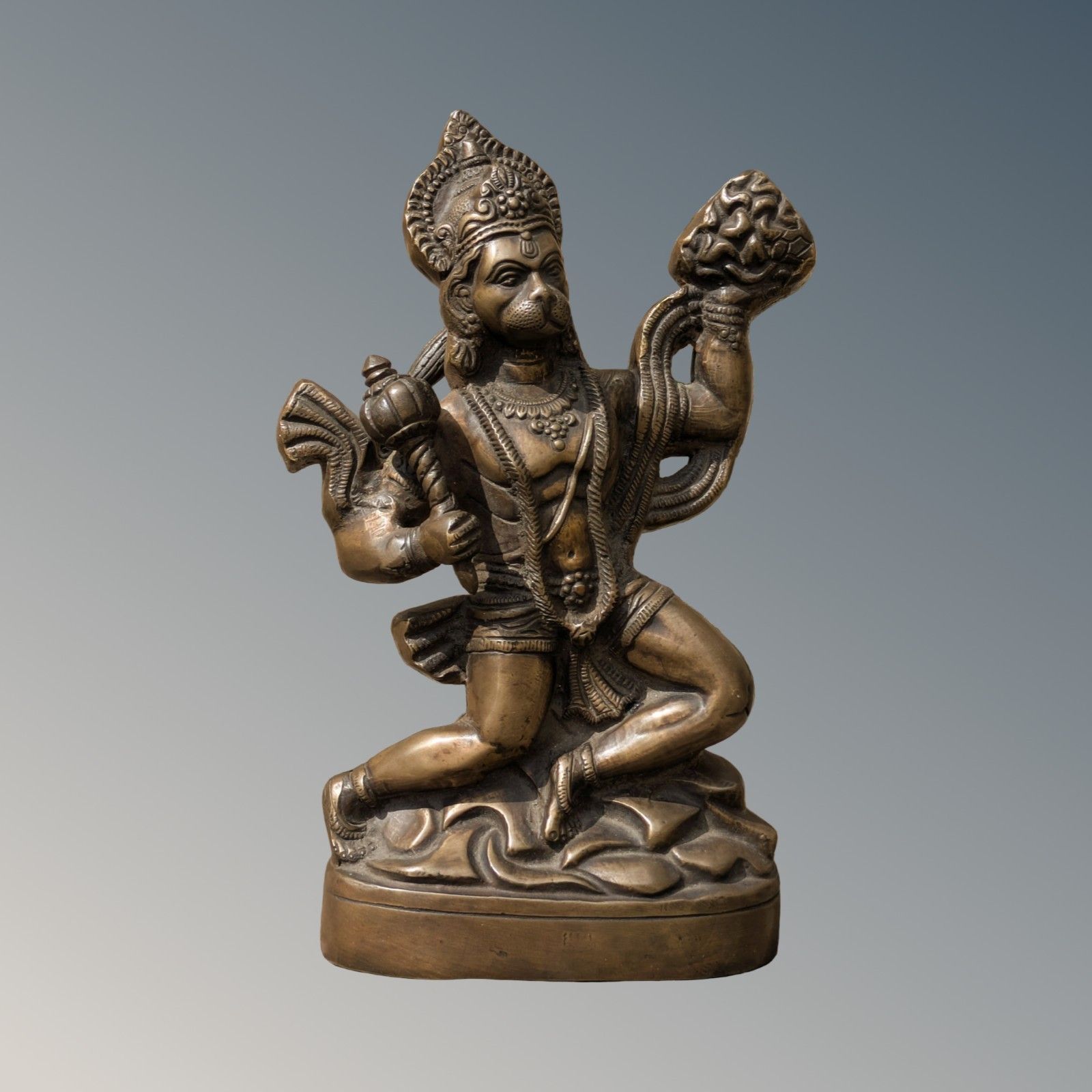 Antique Bronze Statue Hanuman With Sanjivani Parvat