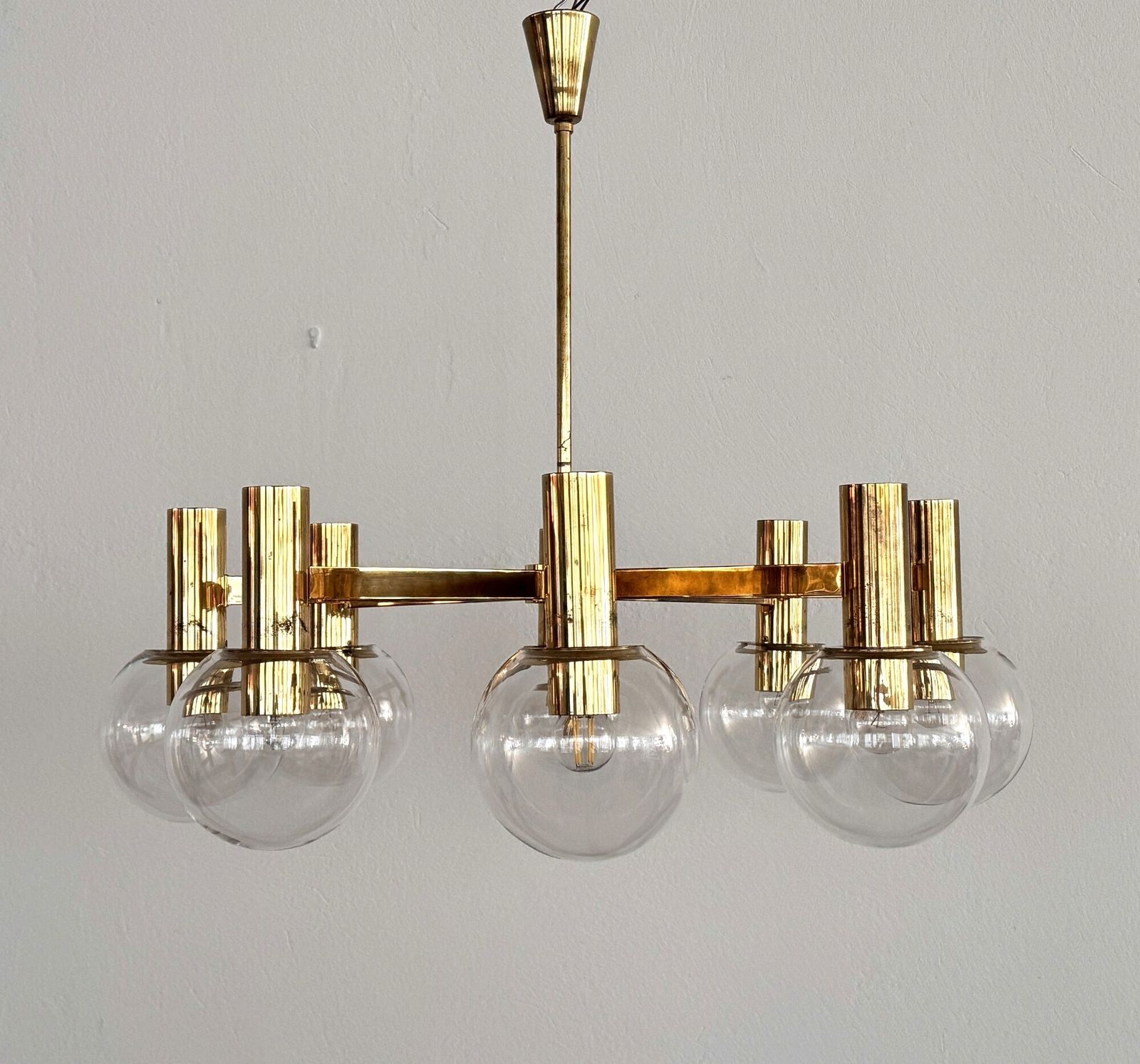 Hans Agne Jakobsson Midcentury Brass And Eight Light Glass Globes Chandelier photo furniture