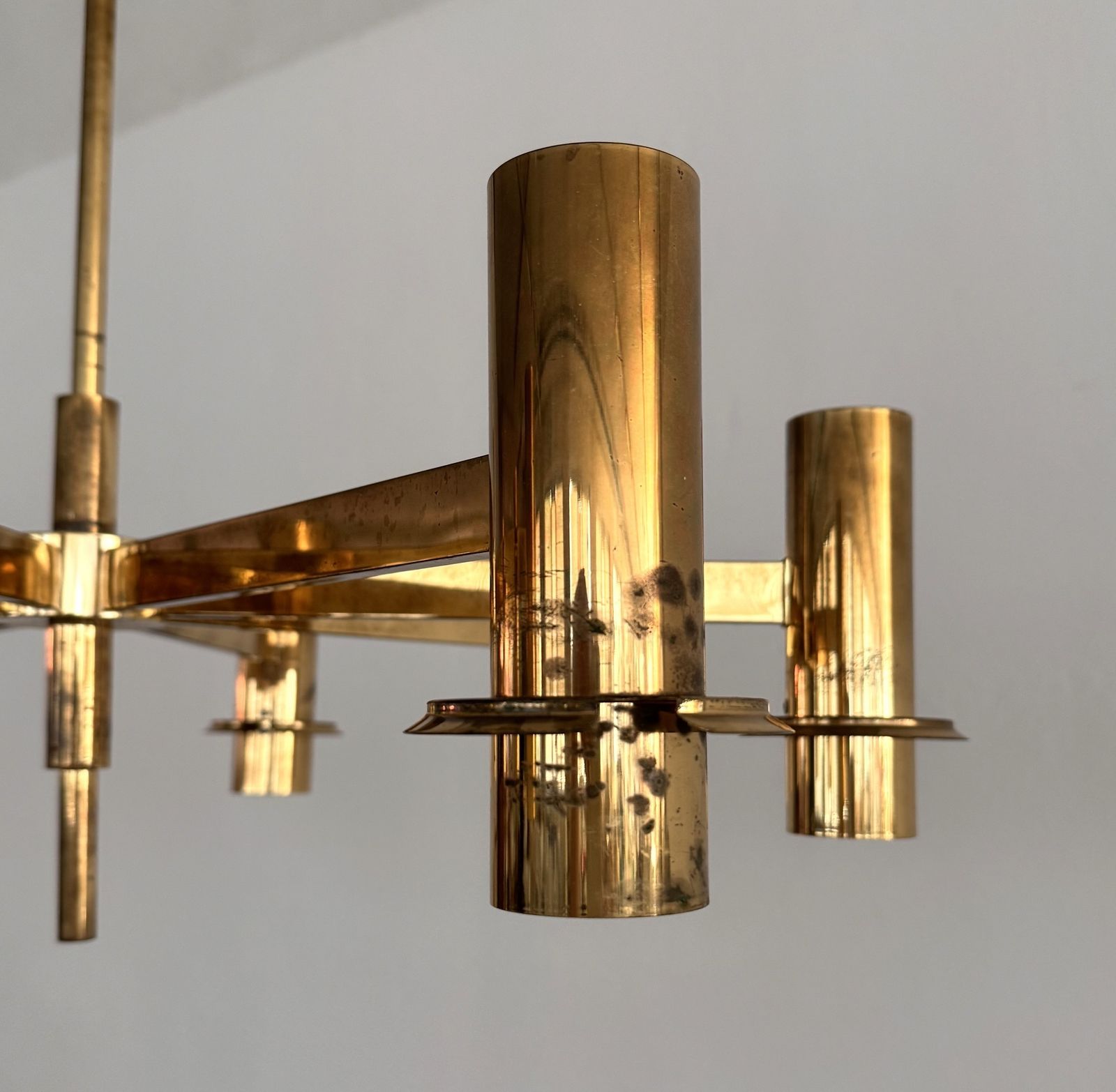 photo for sale Hans Agne Jakobsson Midcentury Brass And Eight Light Glass Globes Chandelier