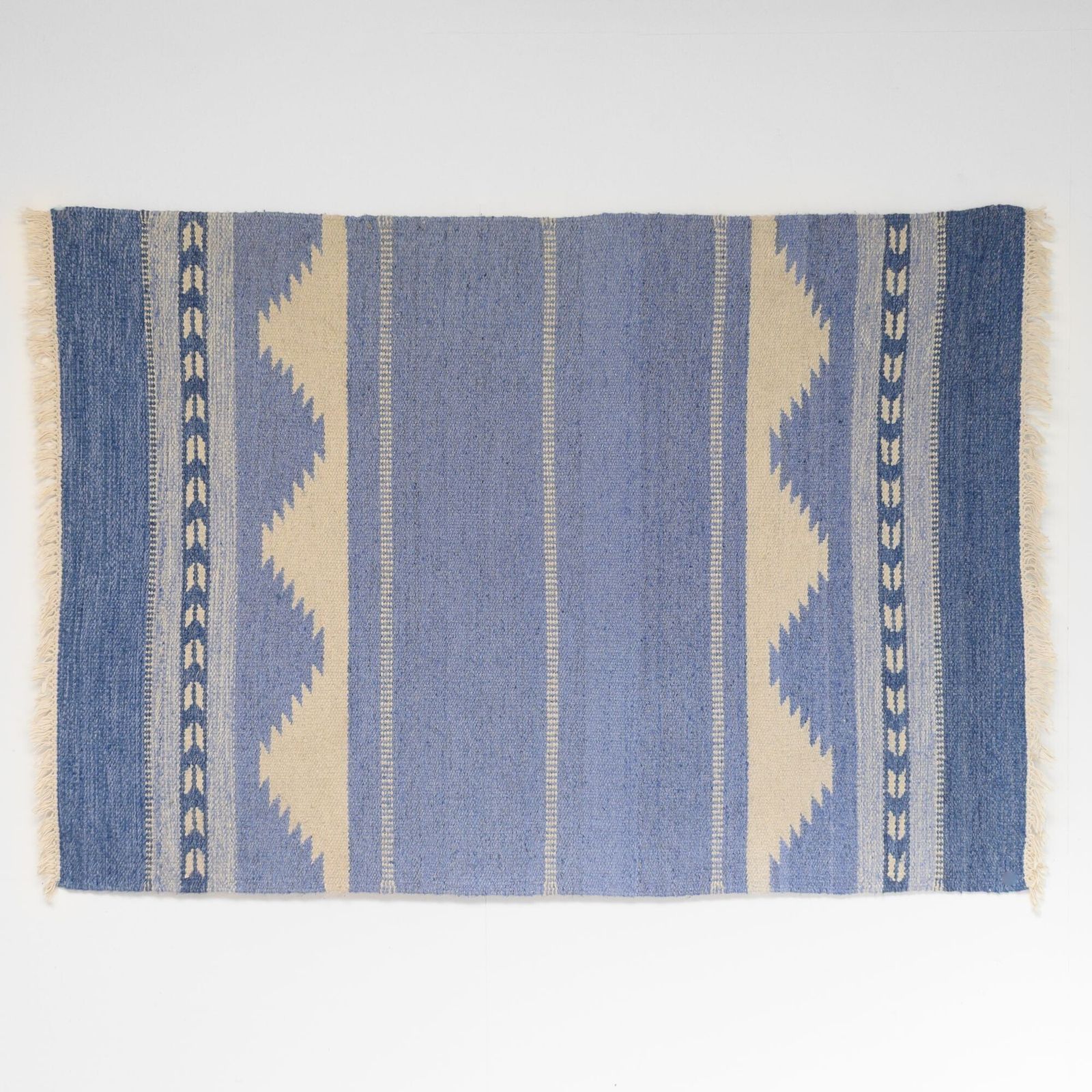 Mid Century Swedish Kilim In Dark Blue Tones