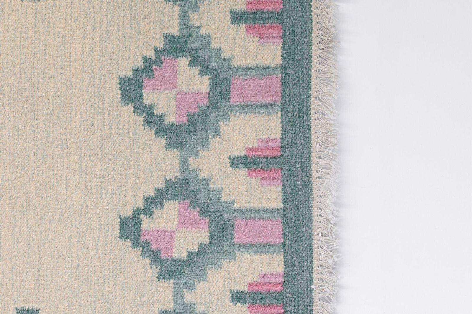 Mid Century Swedish Kilim In Tones Of Green And Pink photo Textiles