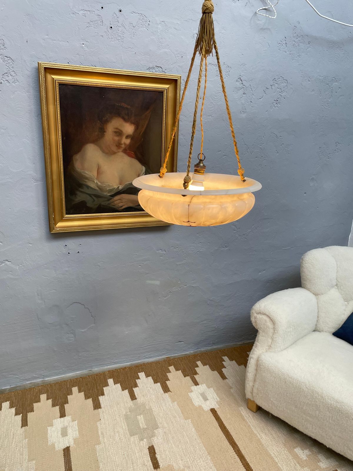 Antique Alabaster Art Deco Plafonnier Chandelier photo Lighting
