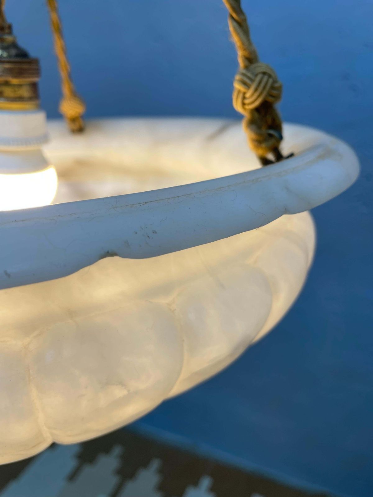 665.0 Antique Alabaster Art Deco Plafonnier Chandelier photo