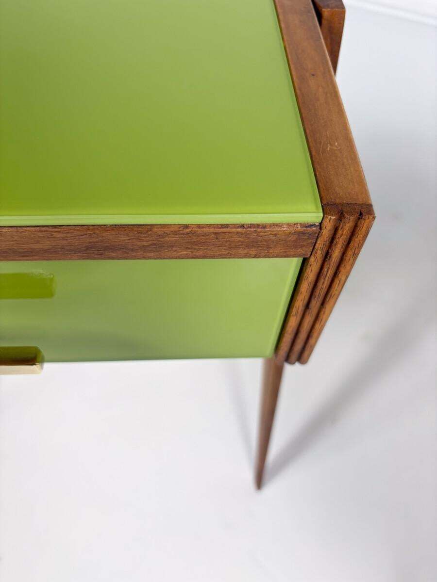 Contemporary Pair Of Green Nightstands, Wood And Glass, Italy photo vinterior
