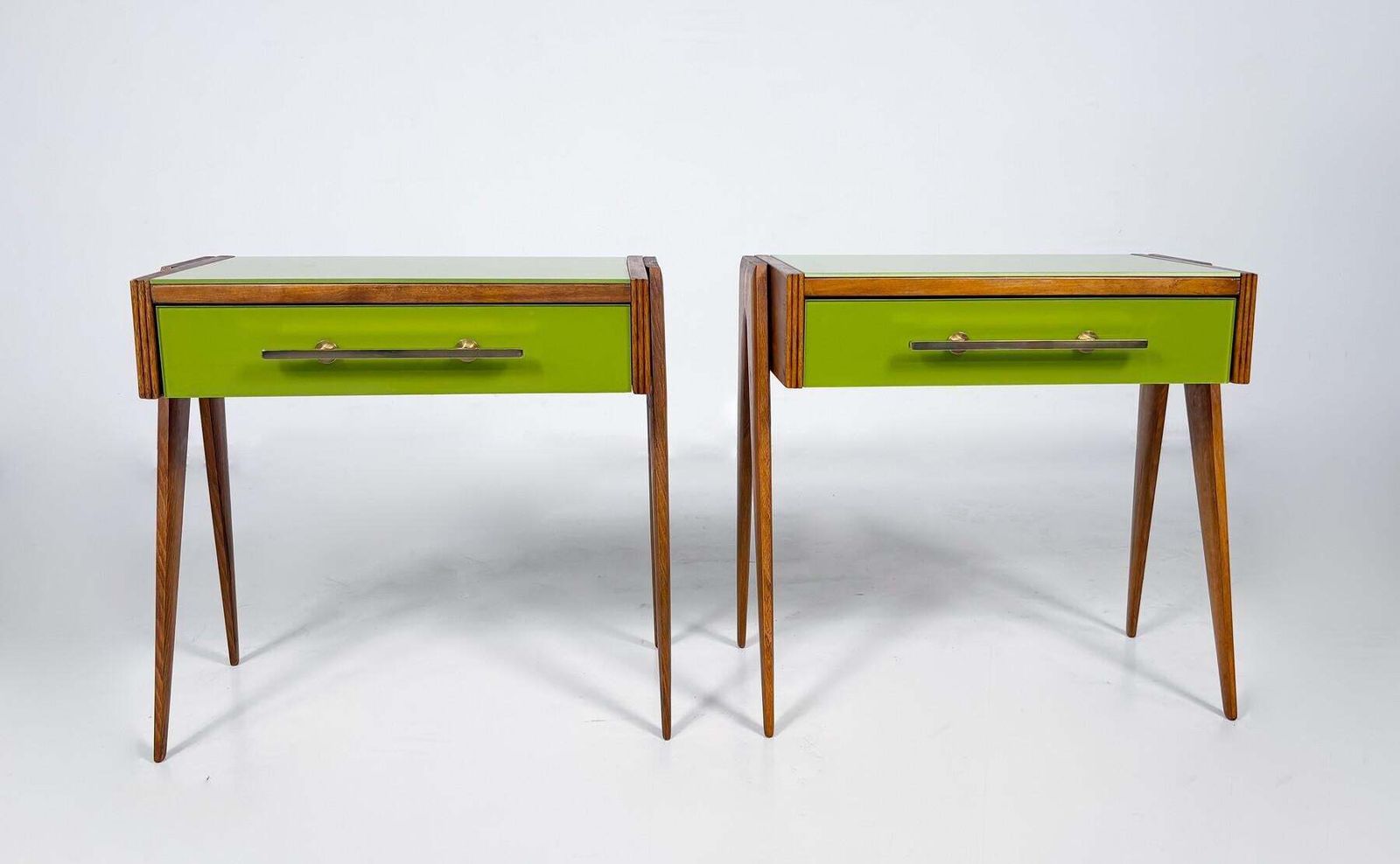 Contemporary Pair Of Green Nightstands, Wood And Glass, Italy photo vintage
