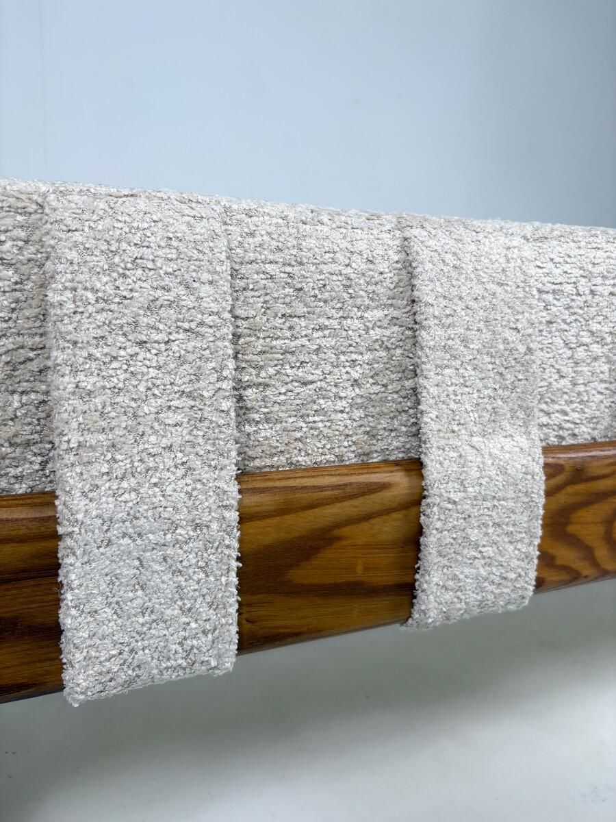 Contemporary Bench, Brass And Wood And Beige Fabric, Italy photo Furniture