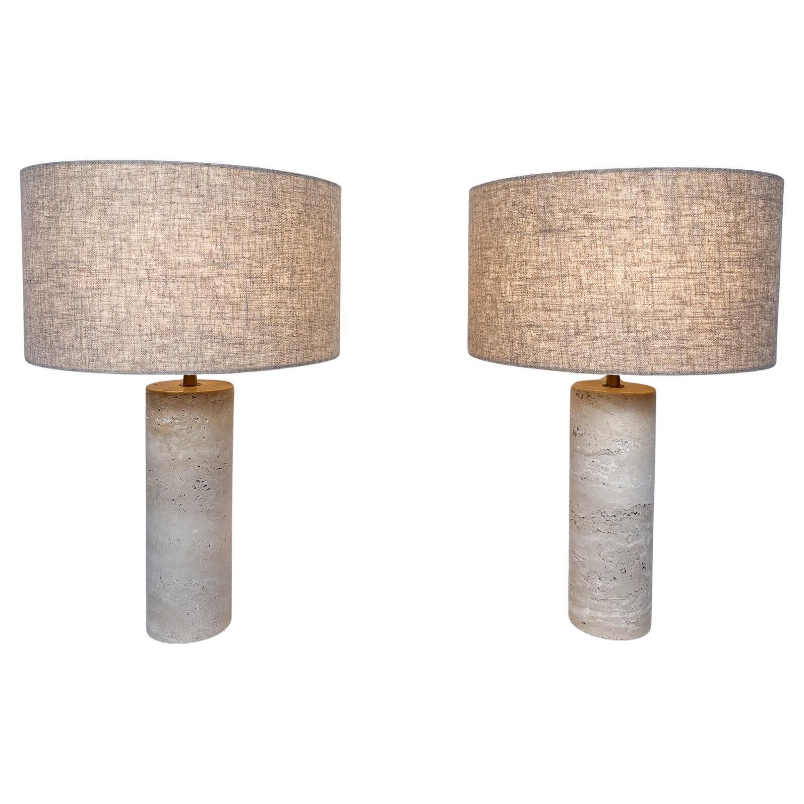 Pair Of Contemporary Table Lamps, Travertine, Italy