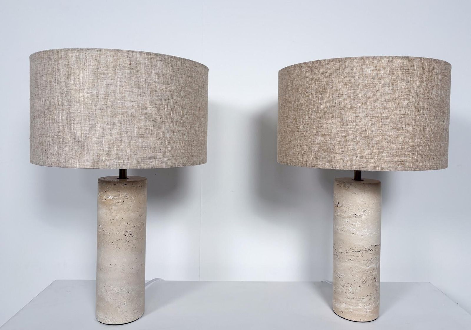 Pair Of Contemporary Table Lamps, Travertine, Italy photo for sale