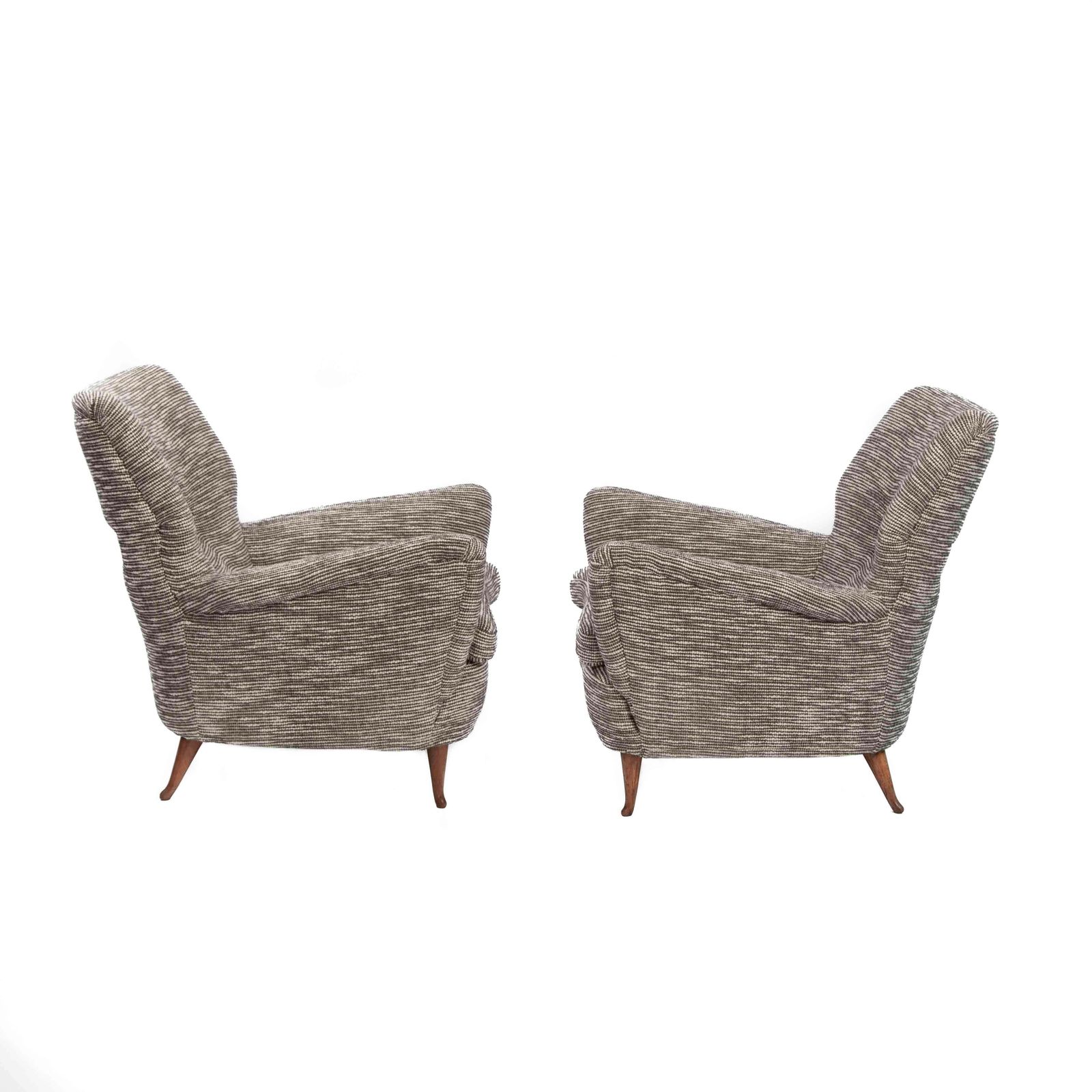 Pair Of Mid Century Italian Curved Armchairs Brown Offhwite Bouclé Fabric 1950s photo Furniture