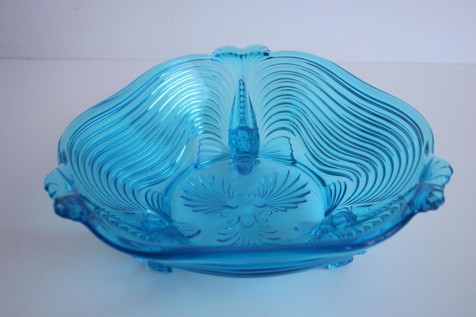 Rare Art Deco Glass Josef Inwald With Fish Feet Bowl Gorgeous Rich Blue, 1930s photo Home Decor