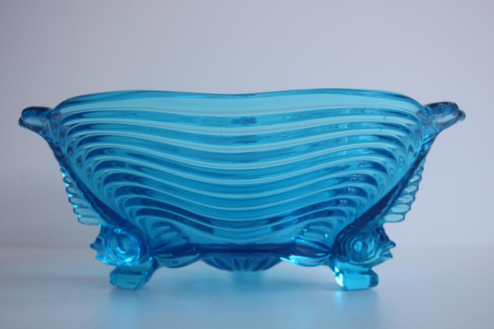 Rare Art Deco Glass Josef Inwald With Fish Feet Bowl Gorgeous Rich Blue, 1930s photo 327.0