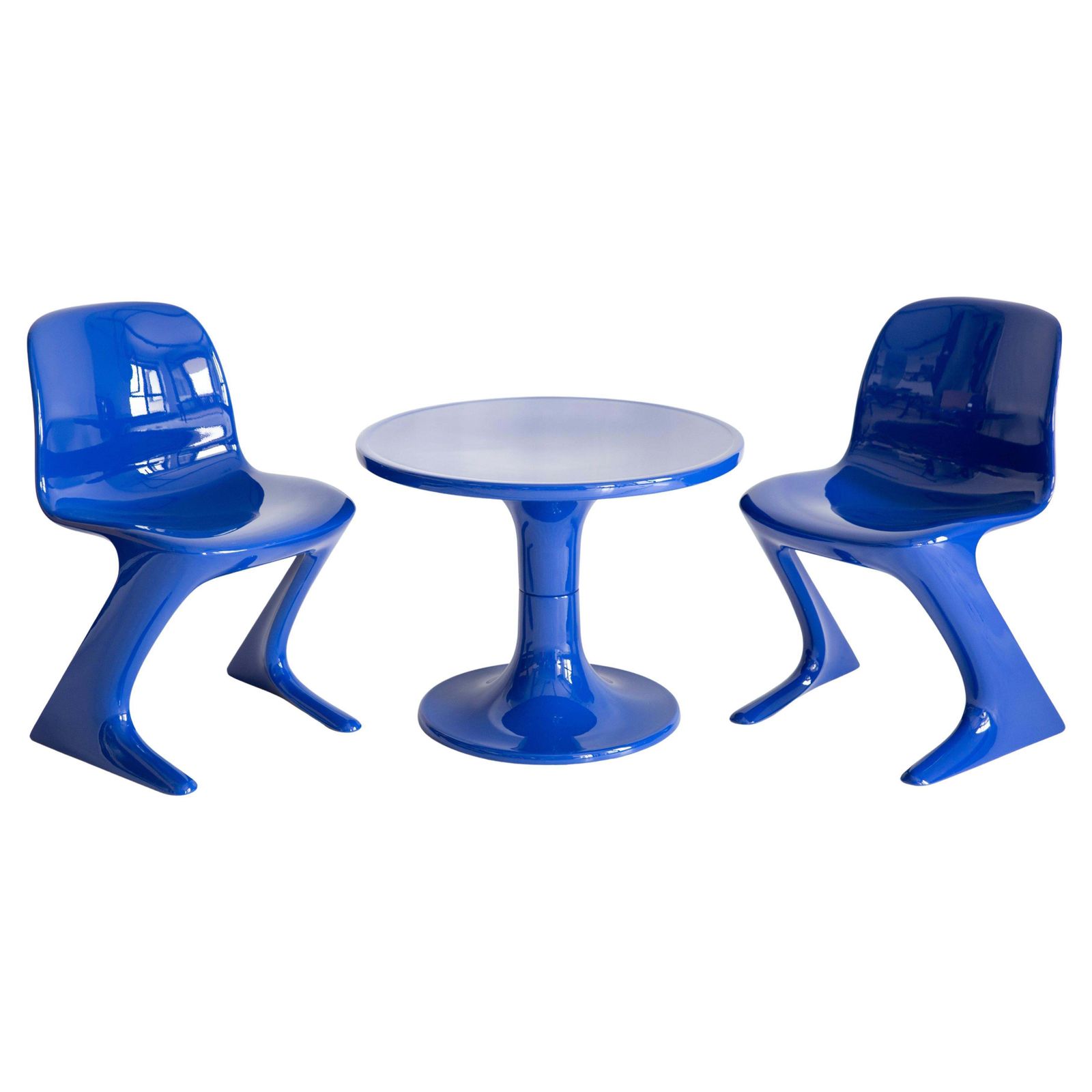 Set Of Two Mid Century Kangaroo Chairs And Table, Ernst Moeckl, Germany, 1968