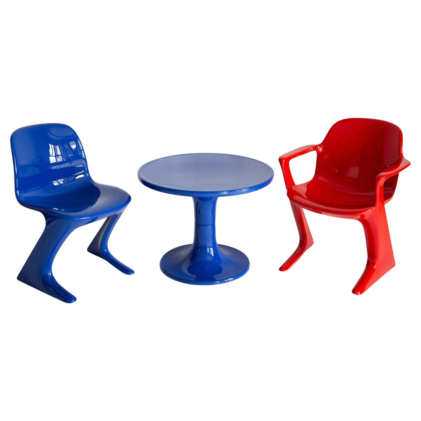 Set Of Two Mid Century Kangaroo Chairs And Table, Ernst Moeckl, Germany, 1968