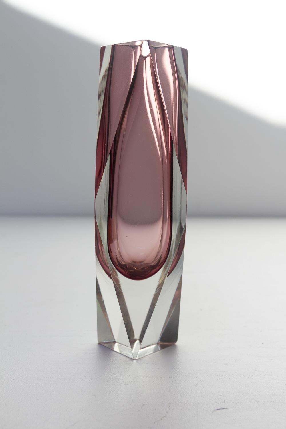 Italian Murano Thick Faceted Sommerso Glass Vase, 1970s. photo furniture