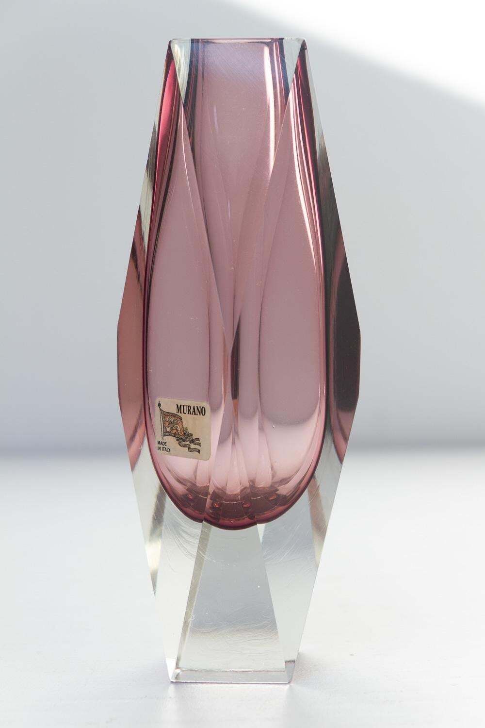 photo furniture Italian Murano Thick Faceted Sommerso Glass Vase, 1970s.