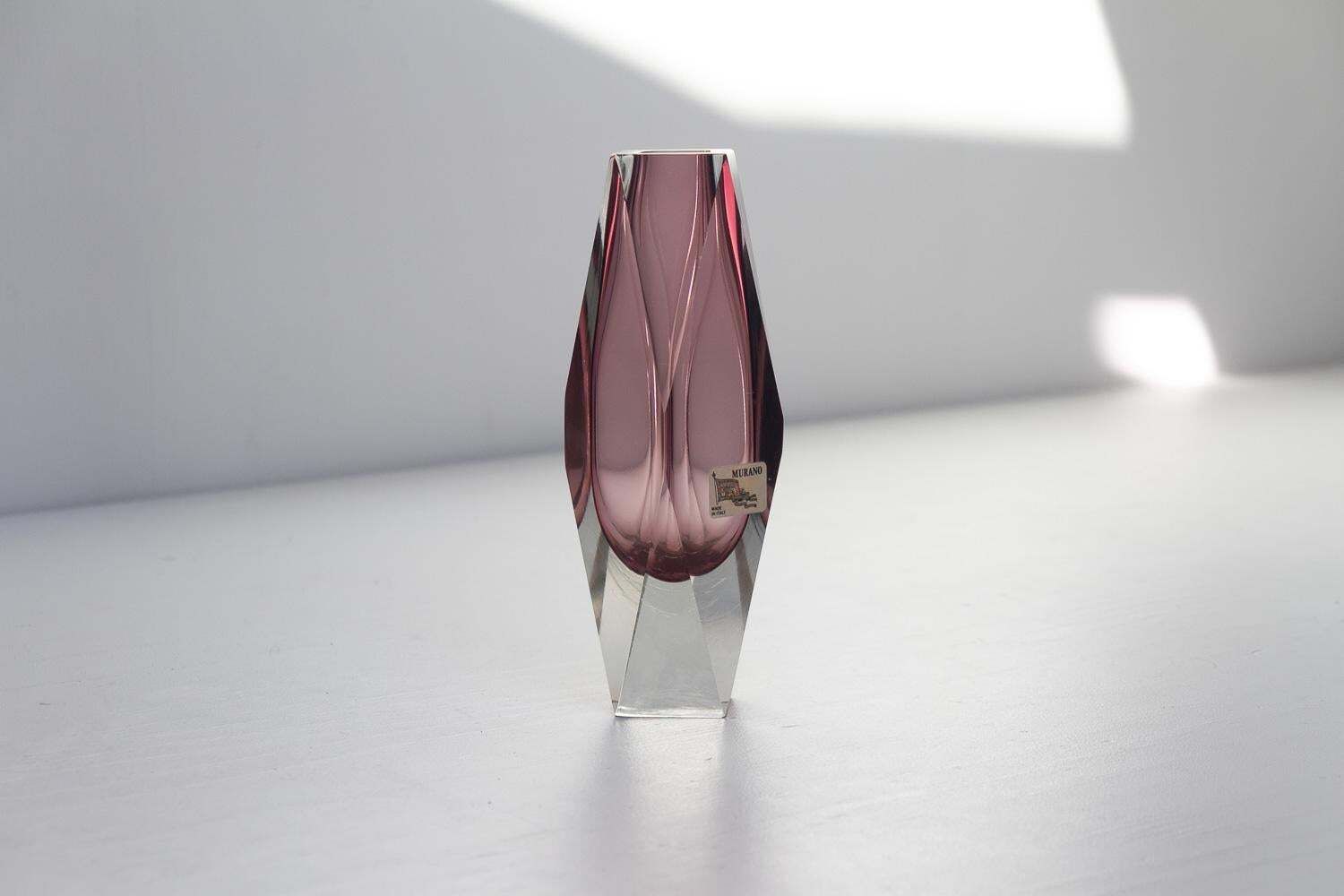 132.0 Italian Murano Thick Faceted Sommerso Glass Vase, 1970s. photo