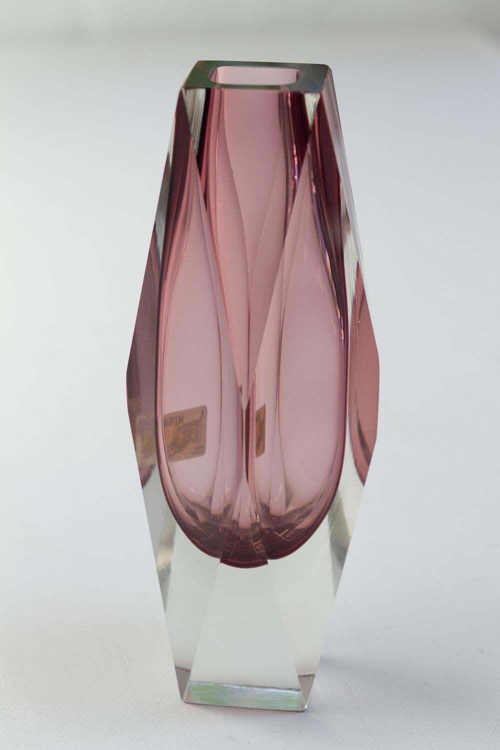 photo vinterior Italian Murano Thick Faceted Sommerso Glass Vase, 1970s.