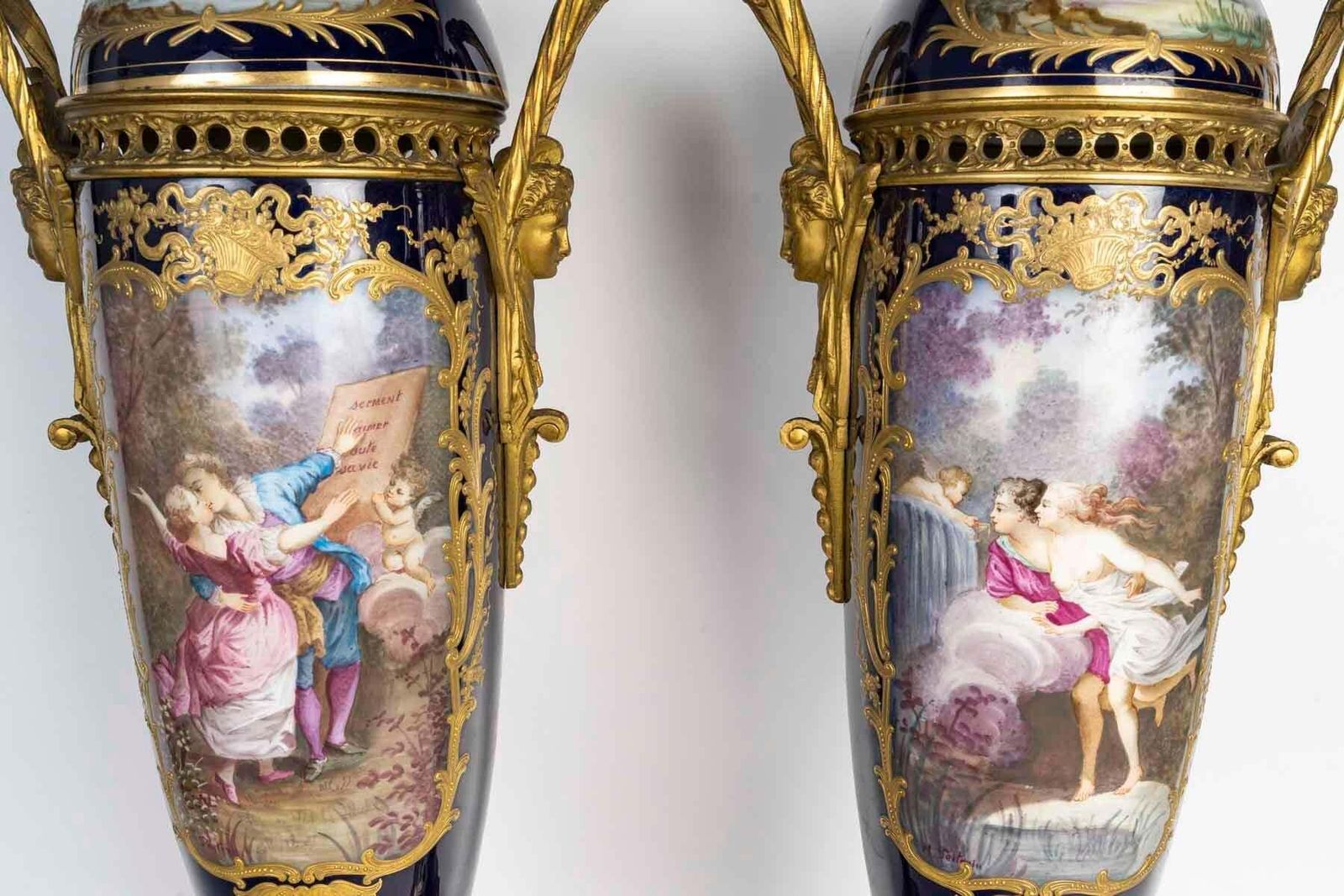 Pair Of Covered Vases In Sèvres Porcelain, Napoleon III Period, 19th Century. photo buy