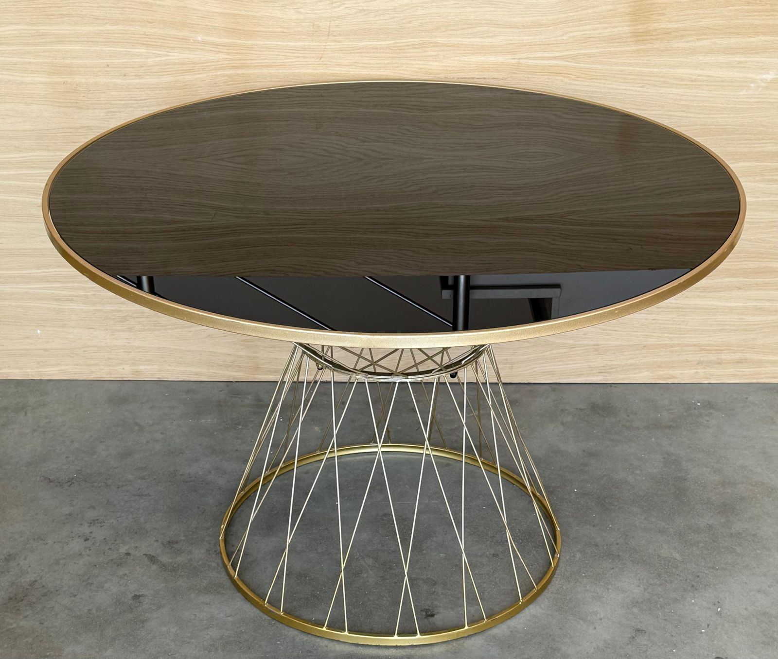 Mid Century Modern Gilded Allure Style Round Dining Table With Black Glass photo Furniture