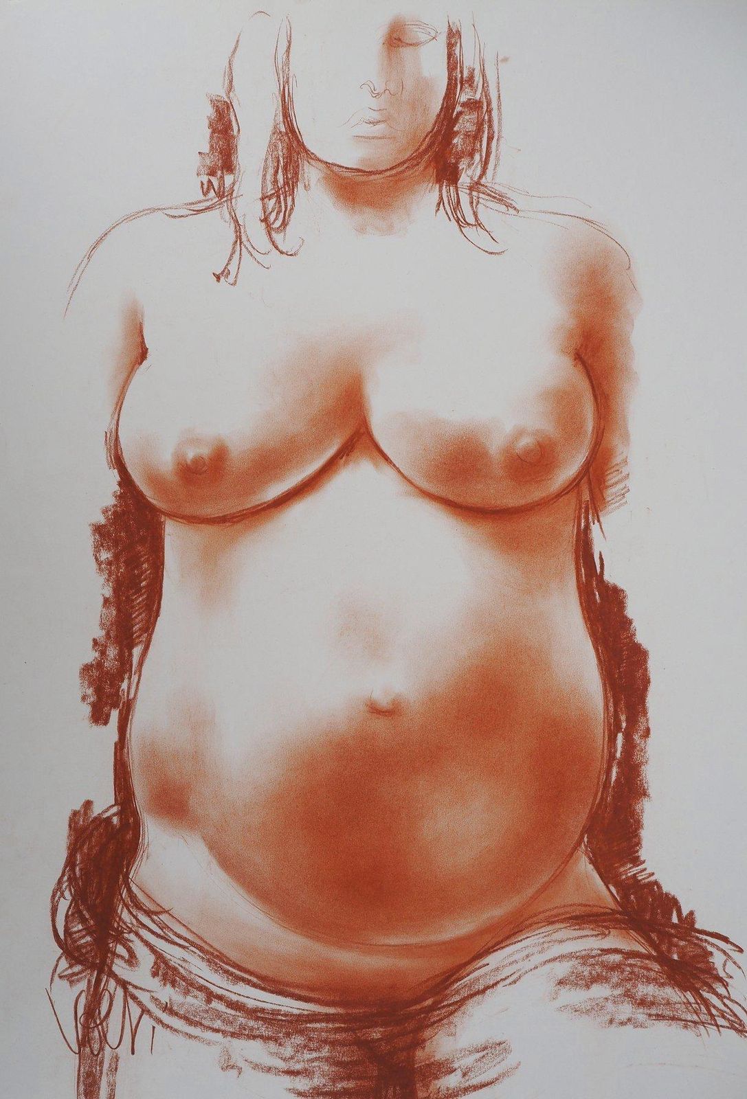 Antoniucci Voltimaternity: Pregnant Woman   Original Handsigned Drawing In Sanguine
