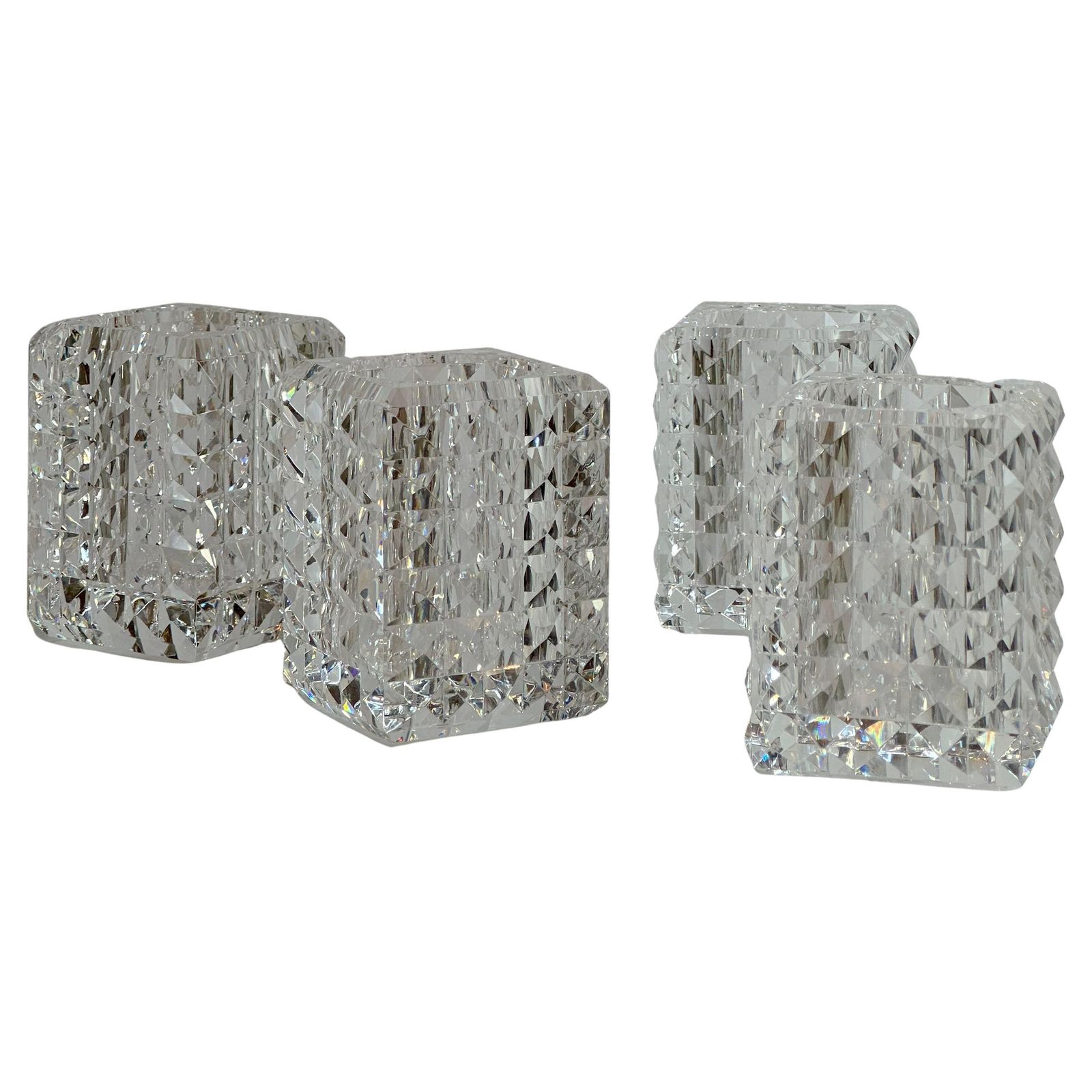 Set Of Four Veritas Faceted Optical Glass Candle Votives, Texas, 2016