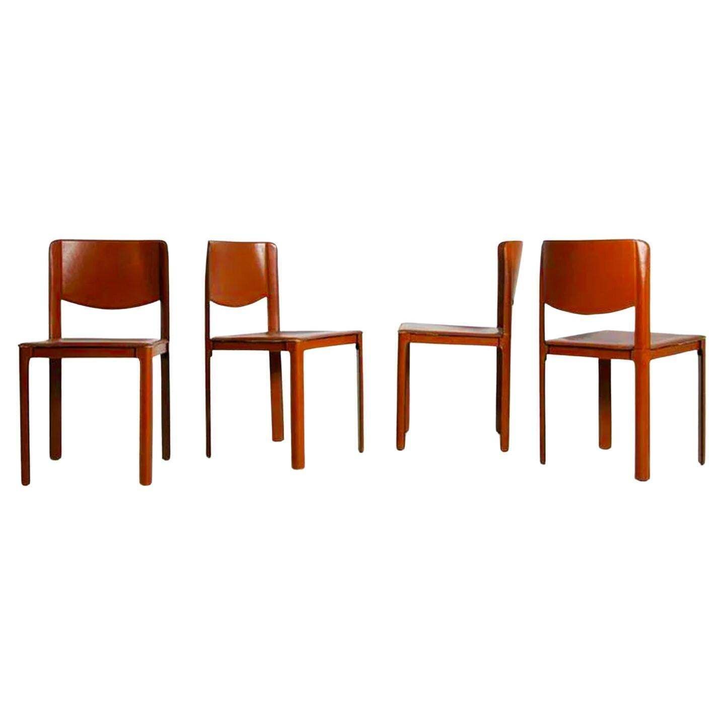 Set Of Four Chairs By Matteograssi In Leather Red Mod Sistina, Label