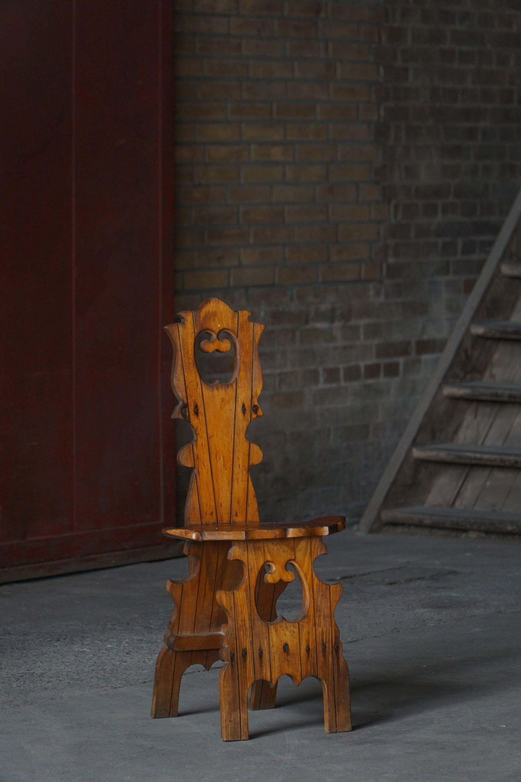 666.0 Vintage Wabi Sabi Style Dining Chair In Patinated Elm Wood, Mid Century, Italy photo