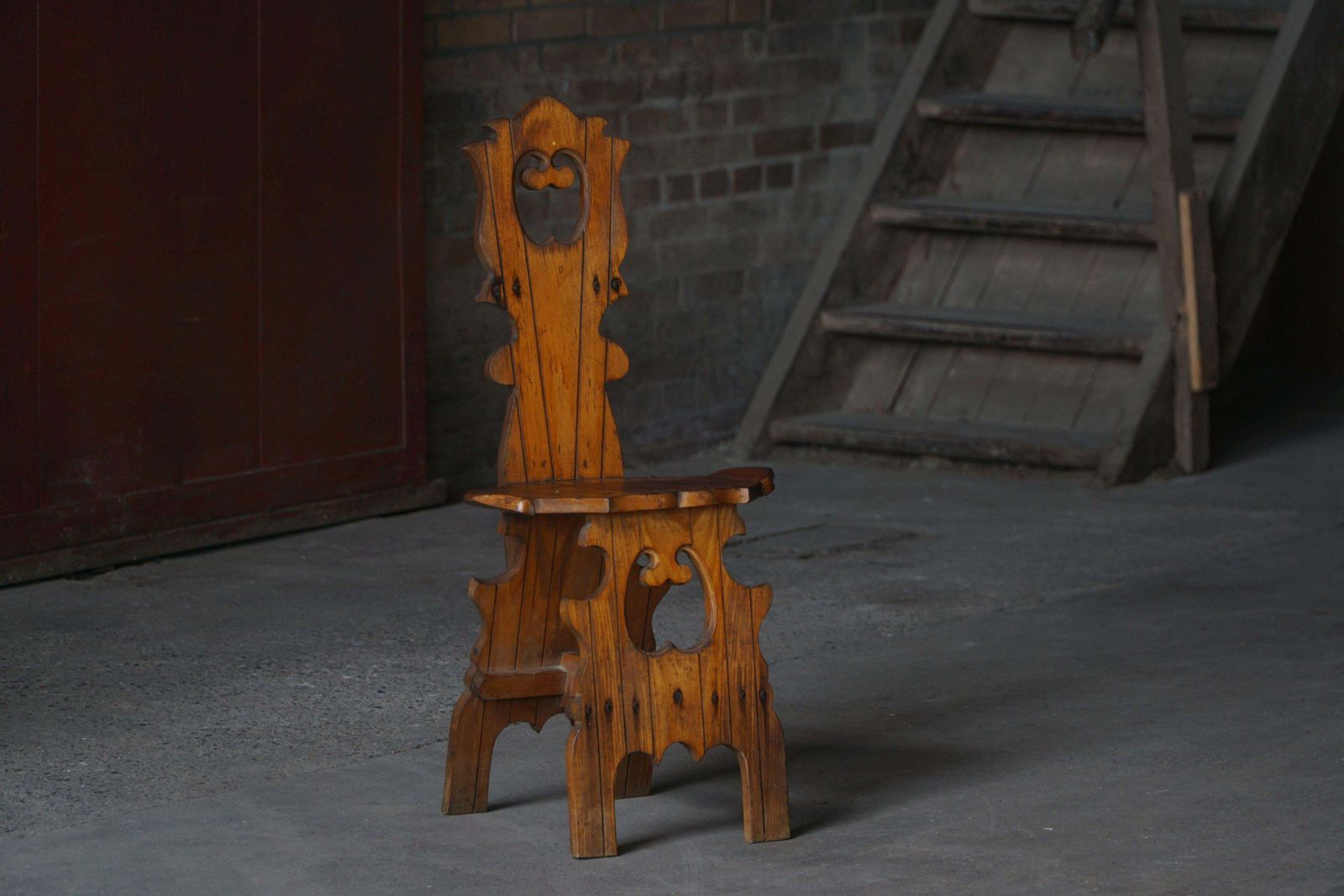 photo vinterior Vintage Wabi Sabi Style Dining Chair In Patinated Elm Wood, Mid Century, Italy