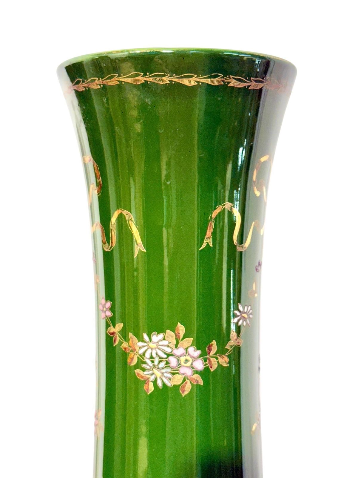 Rare Impressive Pair Of Green Faience Vases By Longchamp, France, 1876 photo vintage