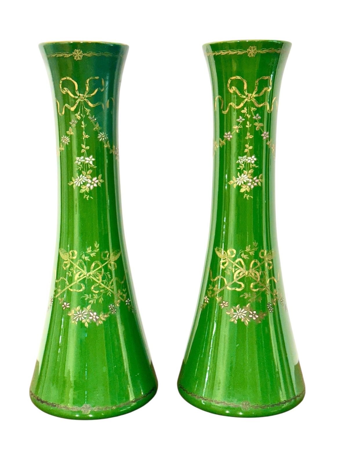 5378.0 Rare Impressive Pair Of Green Faience Vases By Longchamp, France, 1876 photo