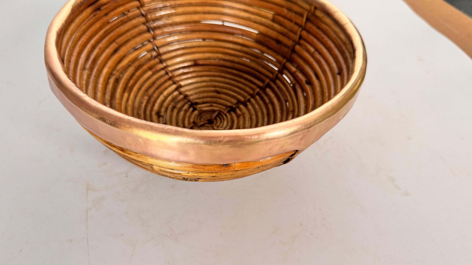 photo furniture 1970s French Wicker And Brass Fruit Basket – French Riviera Style