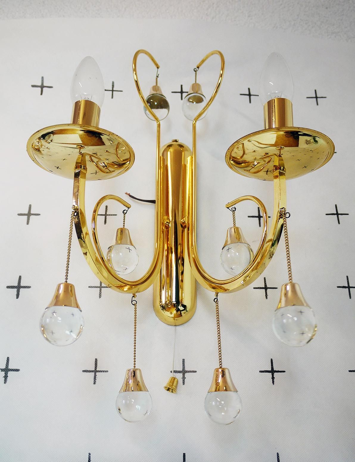 Murano Teardrop Wall Sconces Glass & Gilt Brass By Gaetano Sciolari, Set Of 2 photo for sale